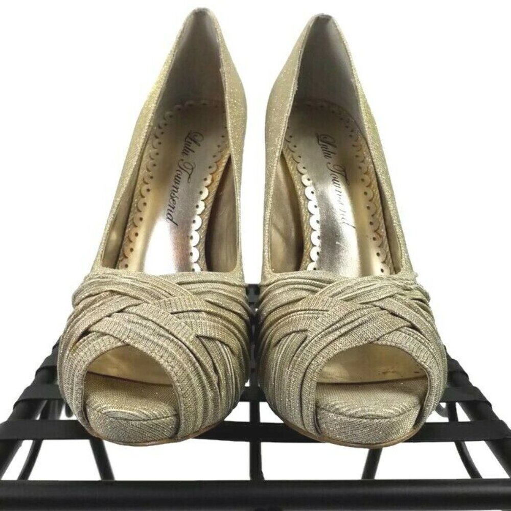 Lulu Townsend Peep Toe Platform Stiletto Heels Womens Sparkly Gold 6M